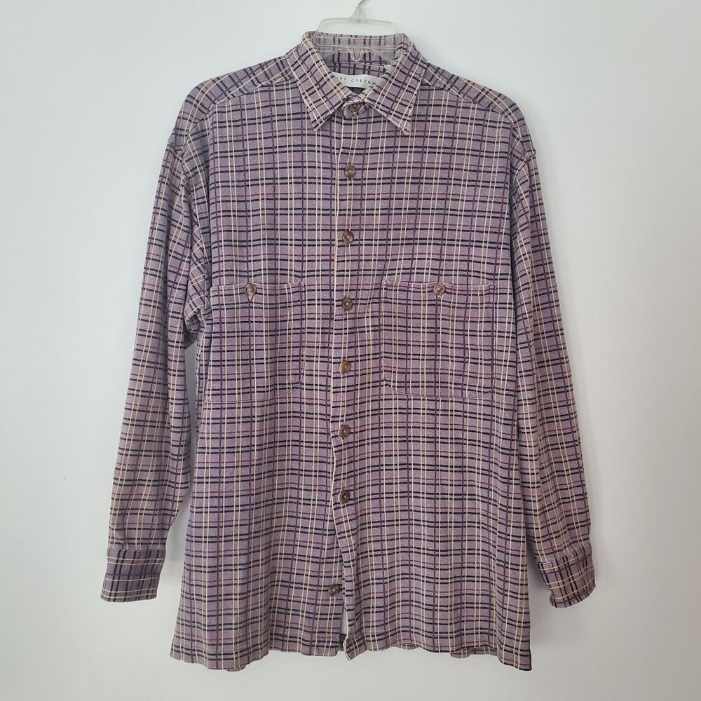 Henry‎ Grethel Flannel Shirt Purple Plaid Striped Long Sleeve Heavyweight Medium